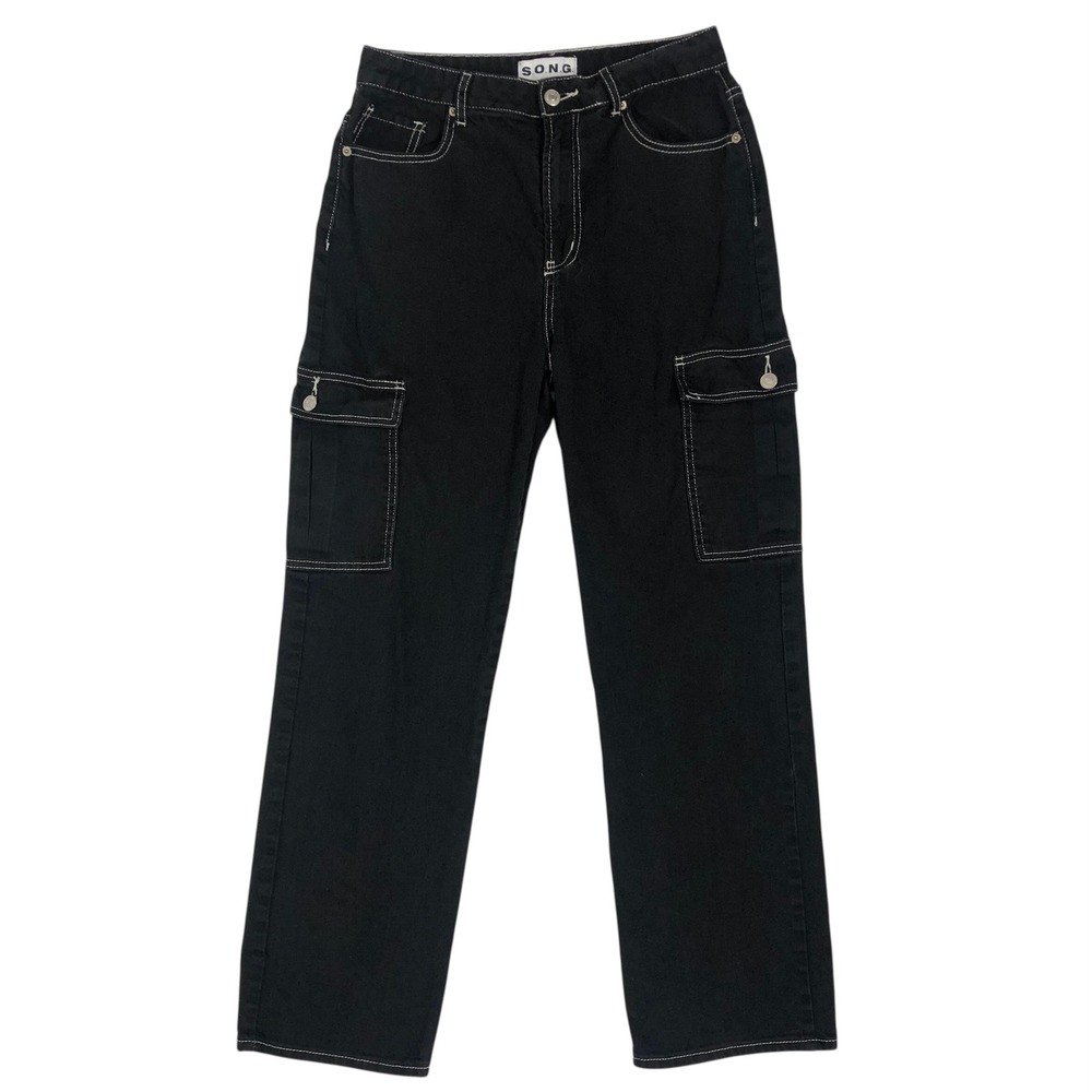 SONG Y2K Cargo Pants‎ Contrast Stitch High Rise Straight Leg Jeans Size 9/29